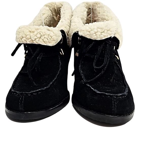 Michael Michael Kors Wmn Wendi Wedge Heel Lace Up Sherpa Black Suede Bootie Sz 7 - Picture 6 of 10